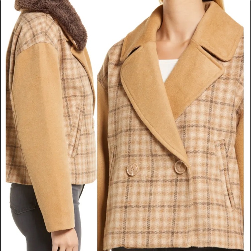 Rachel Parcell Double Breasted Jacket with Faux Fur Collar